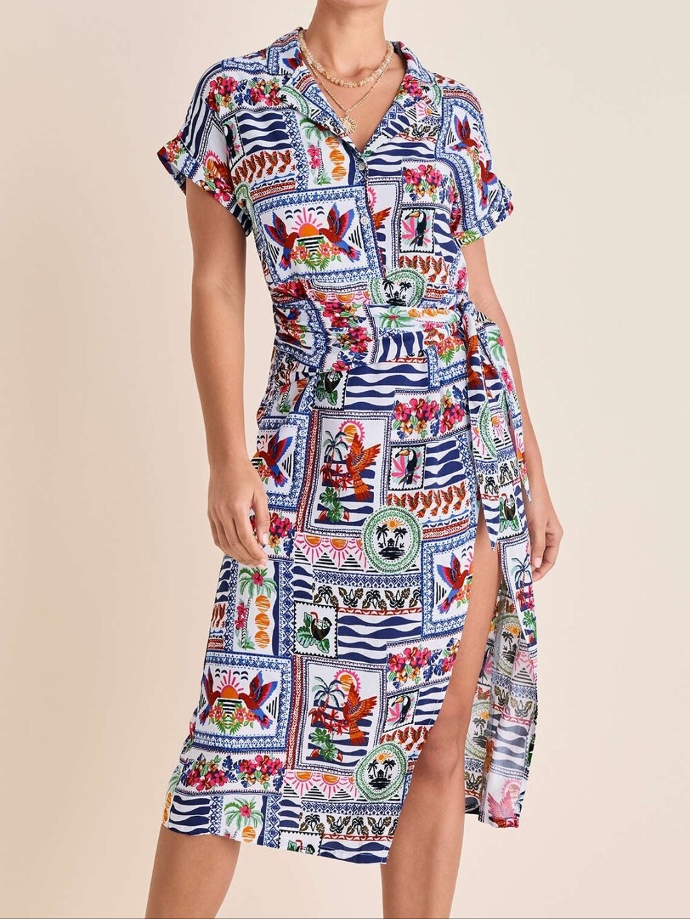 Venus Side Tie Midi Dress In Postcard Vacay XL
